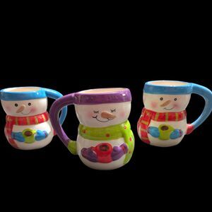 Bay Island Snowman Christmas Mug Bundle Set of 3 Holiday Cocoa Cups